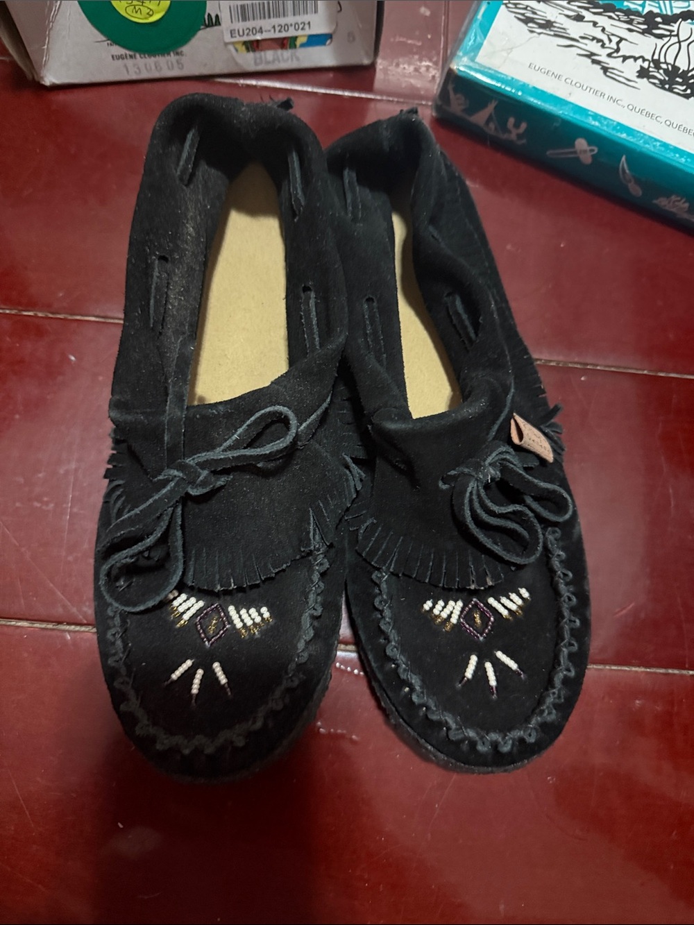 Black Women’s Moccasin Slip-Ons with Bead Embroidery